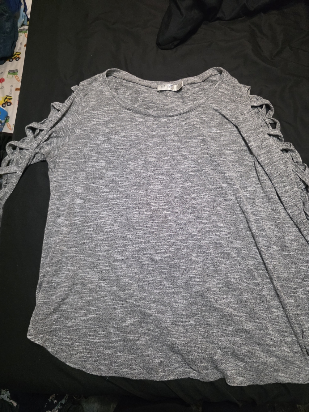 Terra & Sky Heather Gray Lattice-Sleeve Knit Top